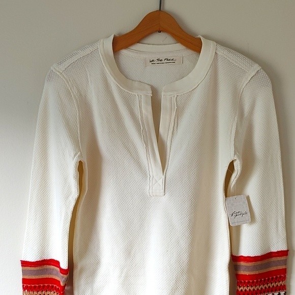 NWT! Free People Mikah Cream Layering Print Detailing Top / Shirt Size Small $78 - Picture 4 of 9
